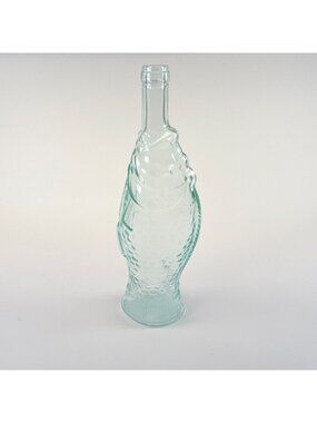 Vintage Fish Shaped Clear Green Tint Decor Glass Unique Wine Bottle No Cork